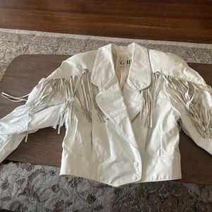 Vintage 80's Leather White Fringe Jacket